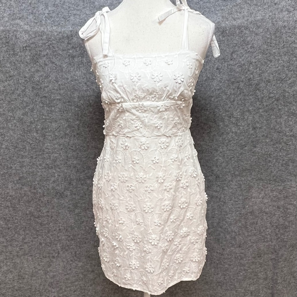 Francesca's Audrey Parks White Floral Eyelet Tie Strap Mini Dress Cottagecore SM